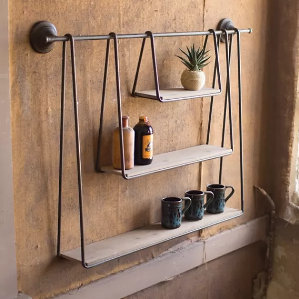 Shelves-Kirkland's Home Wood And Metal Three-Tier Side Modern Wall Shelf