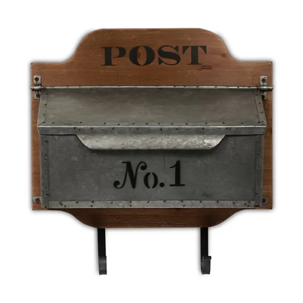 Wall Storage-Kirkland's Home Wood And Metal Wall Storage Mail Box With Hooks