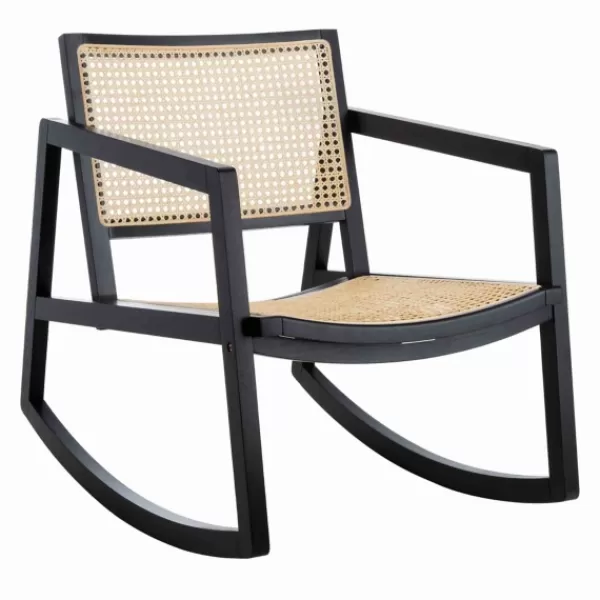 Accent Chairs-Kirkland's Home Wood And Natural Rattan Rocking Chair Black