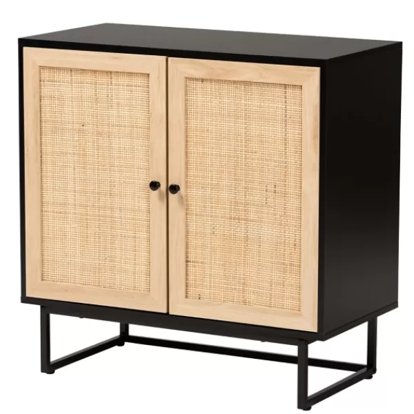 Cabinets & Sideboards-Kirkland's Home Wood And Rattan 2-Door Cabinet Black