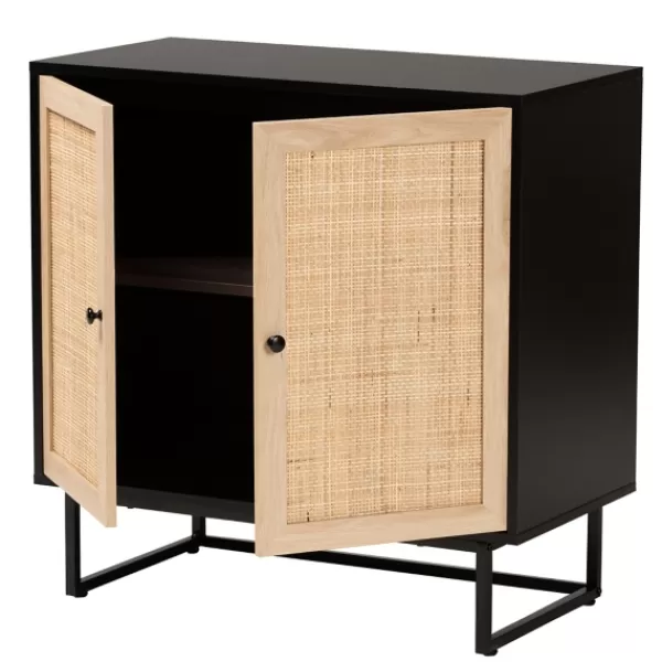 Cabinets & Sideboards-Kirkland's Home Wood And Rattan 2-Door Cabinet Black