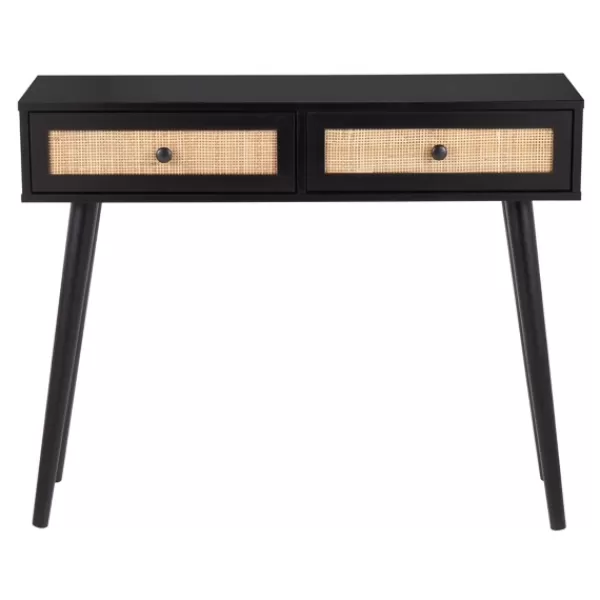 Entryway Furniture-Kirkland's Home Wood And Rattan 2-Drawer Console Table Black