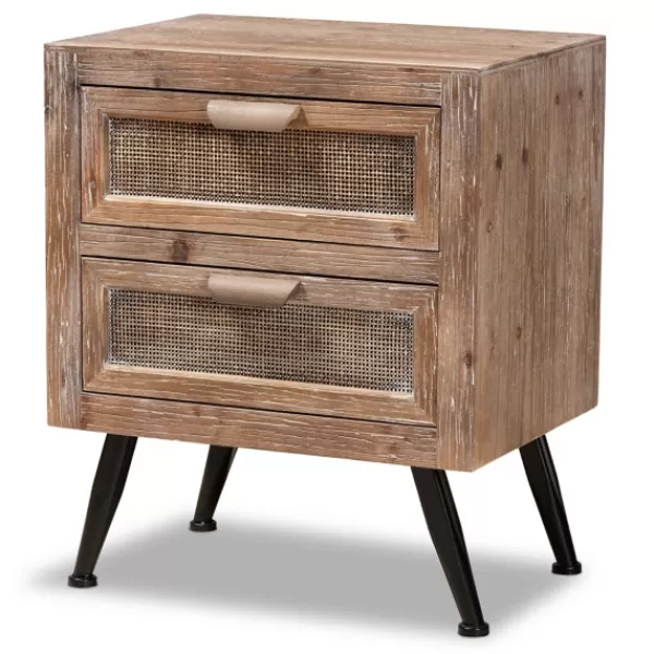 Nightstands-Kirkland's Home Wood And Rattan 2-Drawer Nightstand Brown