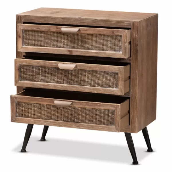 Cabinets & Sideboards-Kirkland's Home Wood And Rattan 3-Drawer Cabinet Brown