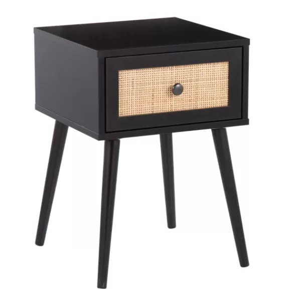 Accent & End Tables-Kirkland's Home Wood And Rattan Drawer Accent Table Black