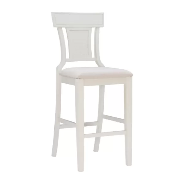 Bar Stools & Counter Height Stools-Kirkland's Home Wood And Rattan Upholstered Bar Stool White