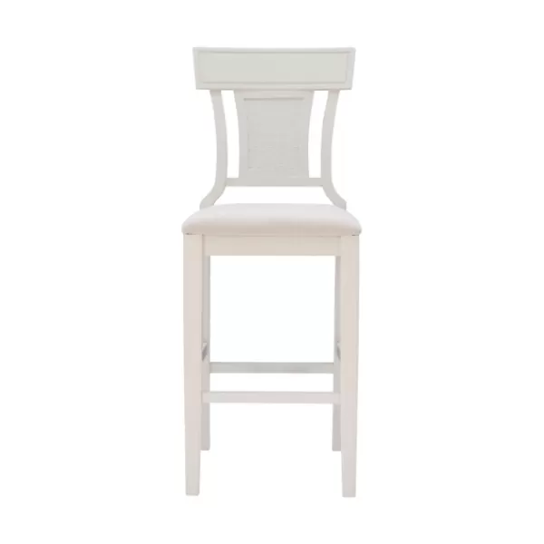 Bar Stools & Counter Height Stools-Kirkland's Home Wood And Rattan Upholstered Bar Stool White