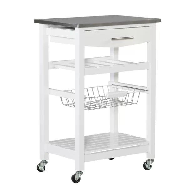 Kitchen Islands & Bar Carts-Kirkland's Home Wood And Stainless Steel Kitchen Cart White