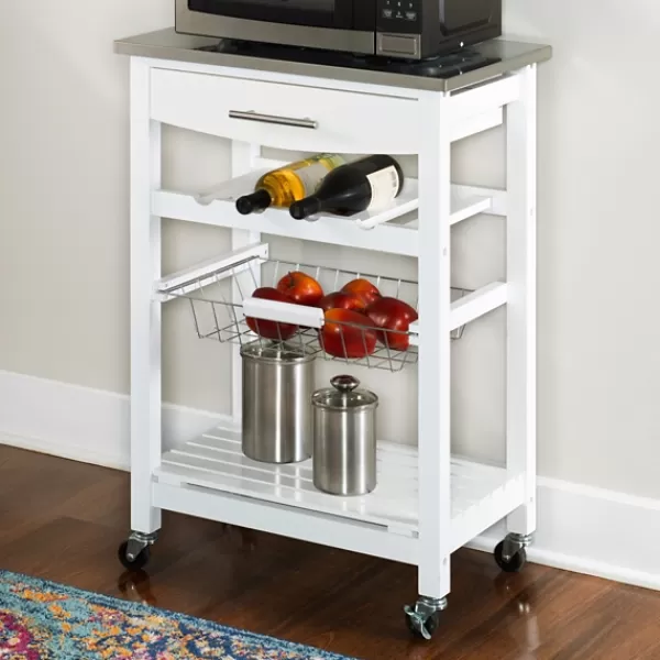 Kitchen Islands & Bar Carts-Kirkland's Home Wood And Stainless Steel Kitchen Cart White