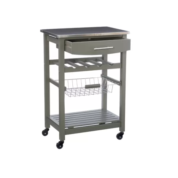 Kitchen Islands & Bar Carts-Kirkland's Home Wood And Stainless Steel Kitchen Cart Gray