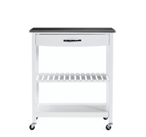 Kitchen Islands & Bar Carts-Kirkland's Home Wood And Stainless Steel Top Kitchen Cart White