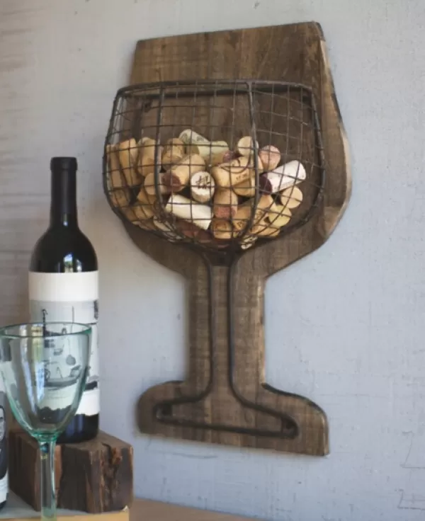 Wall Storage-Kirkland's Home Wood And Wire Wall Wine Cork Holder