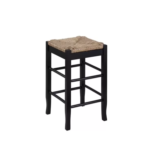 Bar Stools & Counter Height Stools-Kirkland's Home Wood And Woven Rush Counter Stool Black