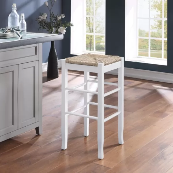 Bar Stools & Counter Height Stools-Kirkland's Home Wood And Woven Rush Square Bar Stool White