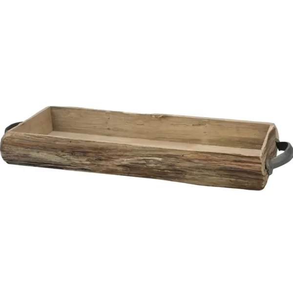 Decorative Bowls & Jars-Kirkland's Home Wood Bark Serving Tray With Metal Handles Brown