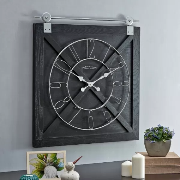 Clocks-Kirkland's Home Wood Barn Door Clock Black