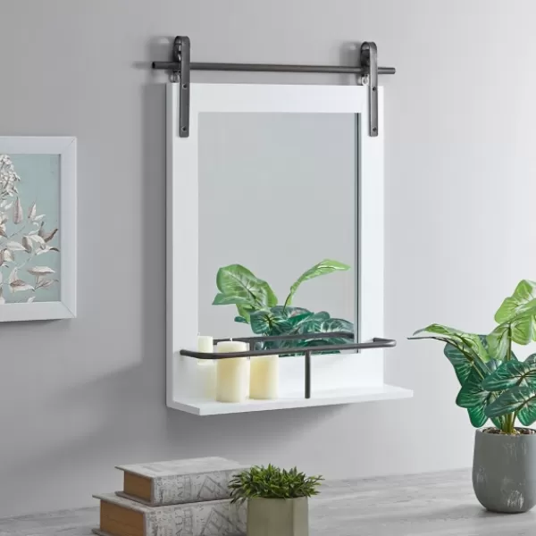 Decorative Mirrors-Kirkland's Home Wood Barn Door Frame With Shelf Wall Mirror White