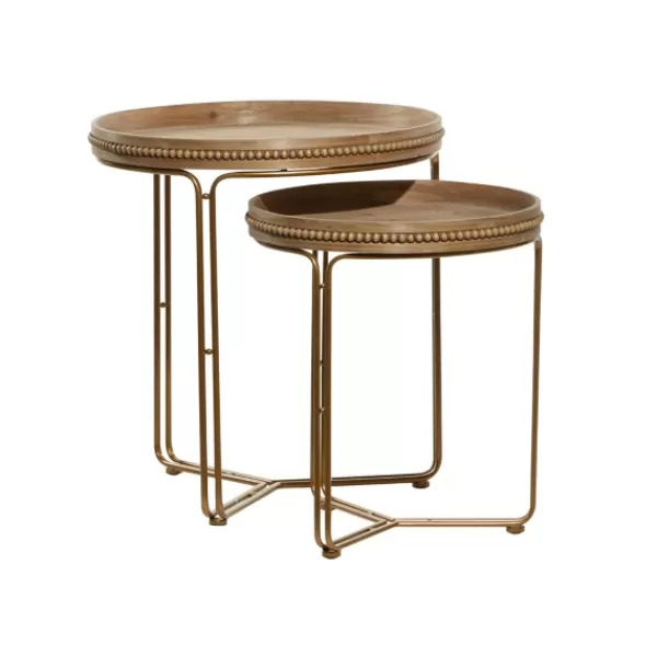 Accent & End Tables-Kirkland's Home Wood Beaded Nesting Side Tables, Set Of 2 Brown