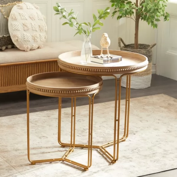 Accent & End Tables-Kirkland's Home Wood Beaded Nesting Side Tables, Set Of 2 Brown