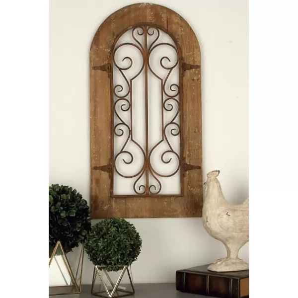 Wall Plaques-Kirkland's Home Wood Black Metal Scrollwork Wall Plaque Brown