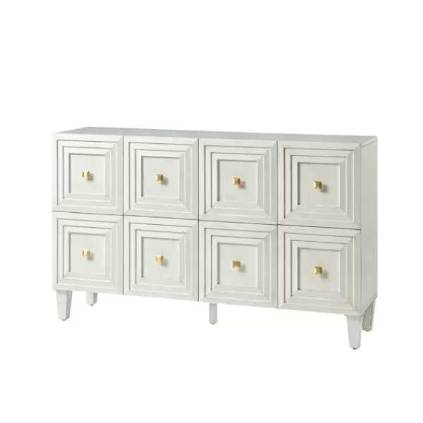 Cabinets & Sideboards-Kirkland's Home Wood Block Patterned 4-Door Sideboard White