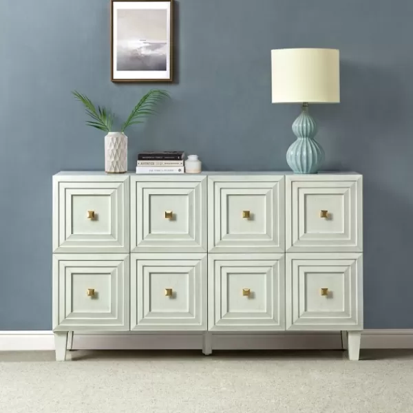 Cabinets & Sideboards-Kirkland's Home Wood Block Patterned 4-Door Sideboard White