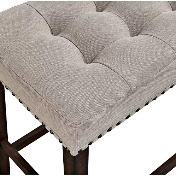 Dining Chairs-Kirkland's Home Wood Button Tufted Upholstered Dining Bench Brown