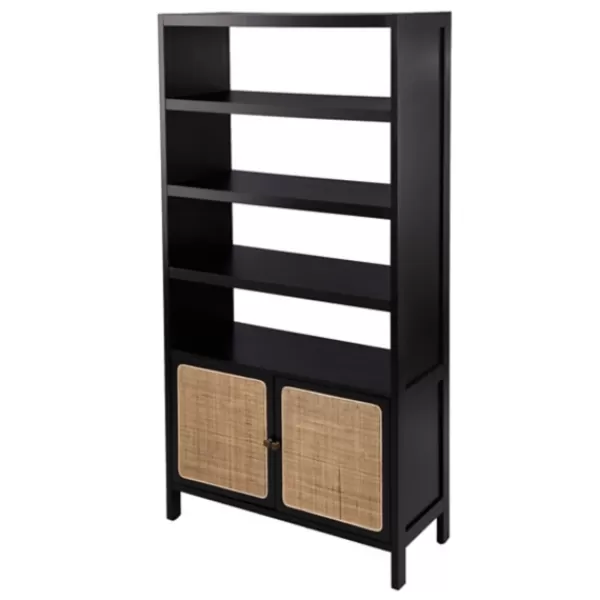 Bookshelves-Kirkland's Home Wood Cane Doors Bookshelf Black