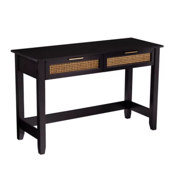 Console Tables-Kirkland's Home Wood Cane Drawers Console Table Black