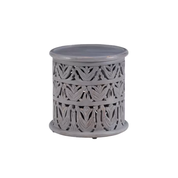 Accent & End Tables-Kirkland's Home Wood Carved Detail Accent Table Gray