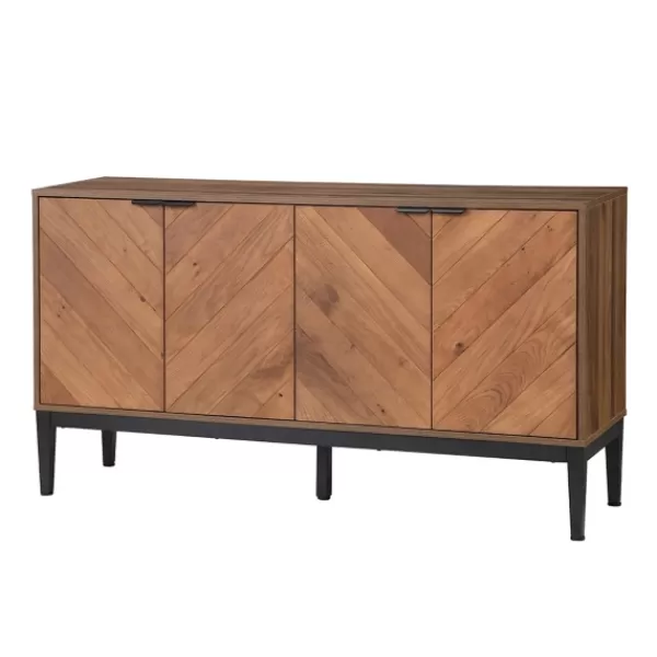 Cabinets & Sideboards-Kirkland's Home Wood Chevron 4-Door Sideboard Brown