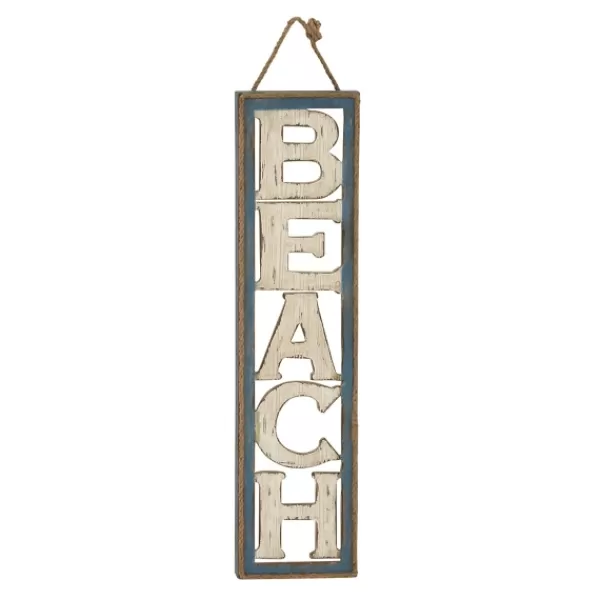 Wall Quotes & Signs-Kirkland's Home Wood Cut-Out Beach Hanging Wall Plaque White/Blue/Brown