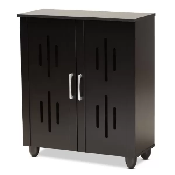 Entryway Furniture-Kirkland's Home Wood Cut-Out Shoe Storage Cabinet Black