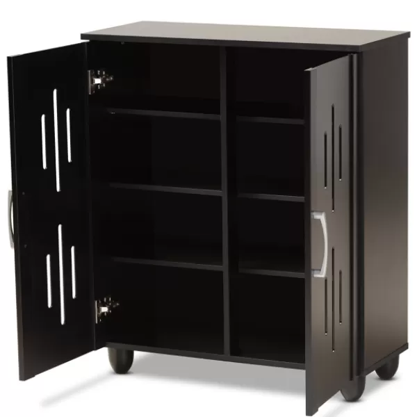 Entryway Furniture-Kirkland's Home Wood Cut-Out Shoe Storage Cabinet Black