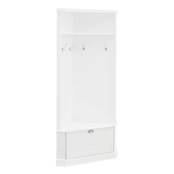 Entryway Furniture-Kirkland's Home Wood Drop Door Corner Hall Tree White