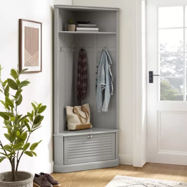 Entryway Furniture-Kirkland's Home Wood Drop Door Corner Hall Tree Gray
