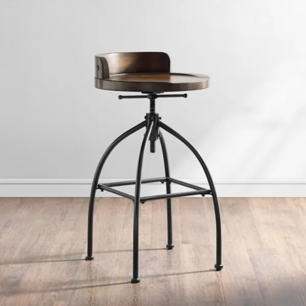 Bar Stools & Counter Height Stools-Kirkland's Home Wood Edgar Industrial Adjustable Stool Brown