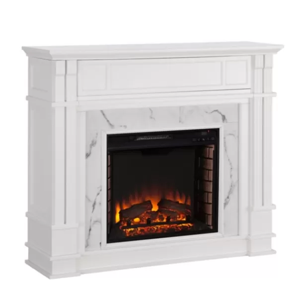 Tv Stands & Media Consoles-Kirkland's Home Wood Faux Marble Led Media Fireplace White