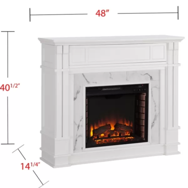 Tv Stands & Media Consoles-Kirkland's Home Wood Faux Marble Led Media Fireplace White