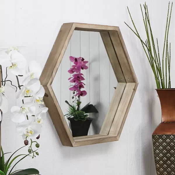 Decorative Mirrors-Kirkland's Home Wood Frame Hexagon Wall Mirror