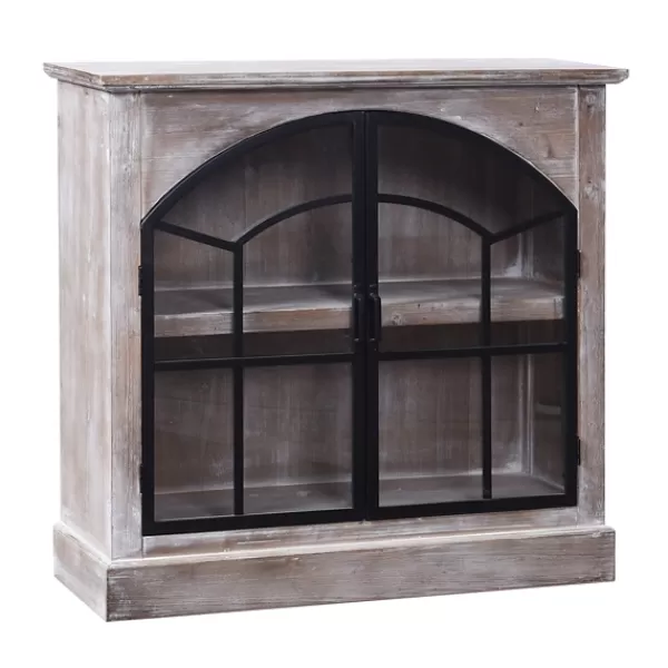 Cabinets & Sideboards-Kirkland's Home Wood Glass Arched Doors Cabinet Gray