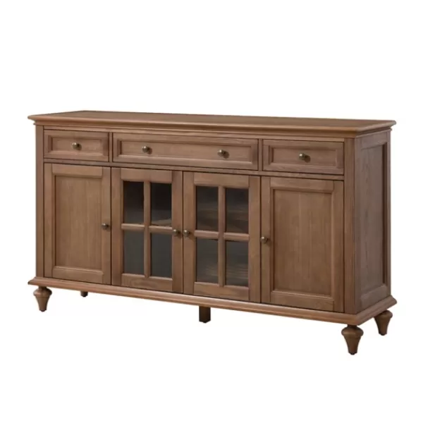 Cabinets & Sideboards-Kirkland's Home Wood Glass Door Sideboard Cabinet Brown