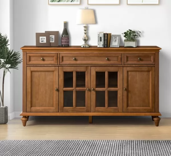 Cabinets & Sideboards-Kirkland's Home Wood Glass Door Sideboard Cabinet Brown