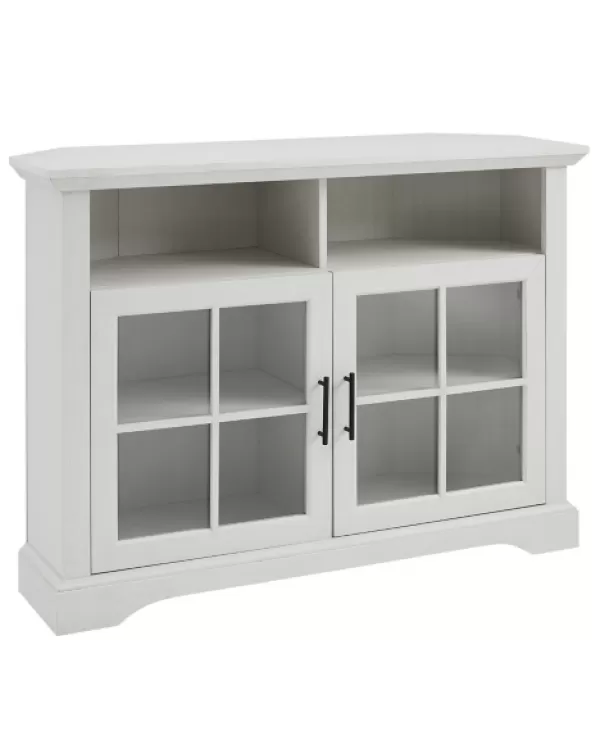 Tv Stands & Media Consoles-Kirkland's Home Wood Glass Pane Door Corner Tv Stand White