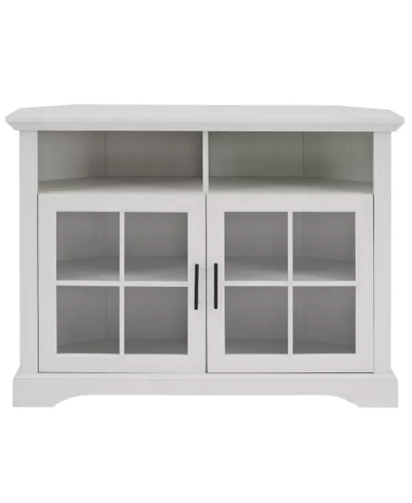 Tv Stands & Media Consoles-Kirkland's Home Wood Glass Pane Door Corner Tv Stand White
