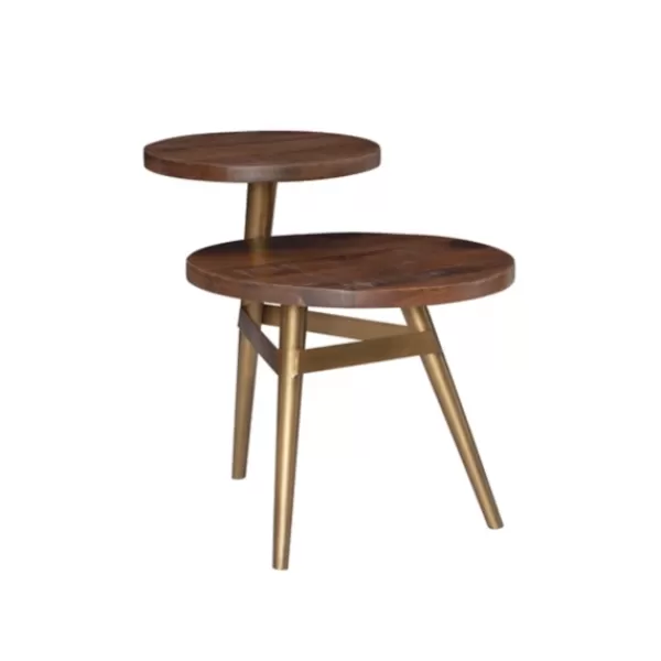 Accent & End Tables-Kirkland's Home Wood Gold Accent Tiered Side Table Brown