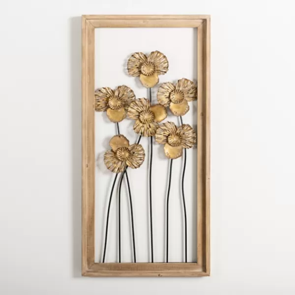 Wall Plaques-Kirkland's Home Wood Gold Metal Flowers Ii Wall Plaque Gold/Tan