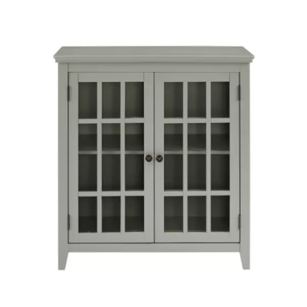 Cabinets & Sideboards-Kirkland's Home Wood Grid 2-Door Accent Cabinet Gray