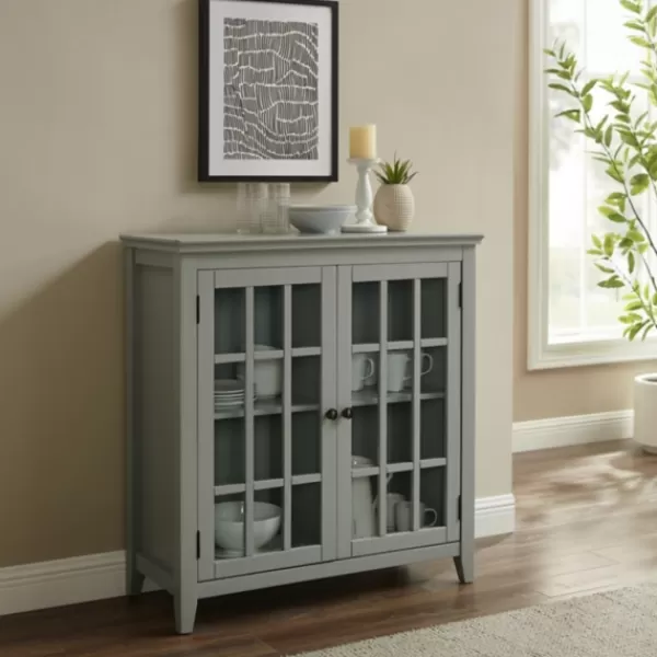 Cabinets & Sideboards-Kirkland's Home Wood Grid 2-Door Accent Cabinet Gray