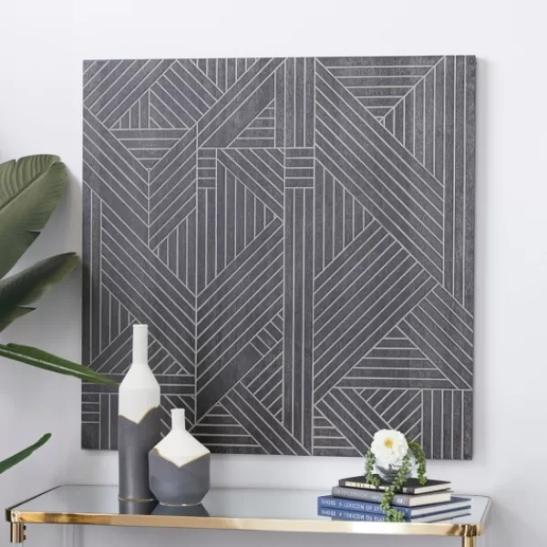 Wall Plaques-Kirkland's Home Wood Intersecting Carved Lines Wall Plaque Black